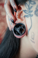 Front view of 3D printed Angry Snake tunnel, lightweight and handmade for stretched ears