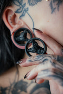 Pair of 3D printed Angry Snake tunnels for stretched ears, front view, lightweight and handmade